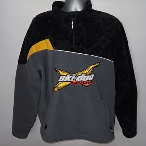 Vintage Ski-Doo Team BRP Quarter Zip Fleece Pullover Mens Large Logo Black Gray